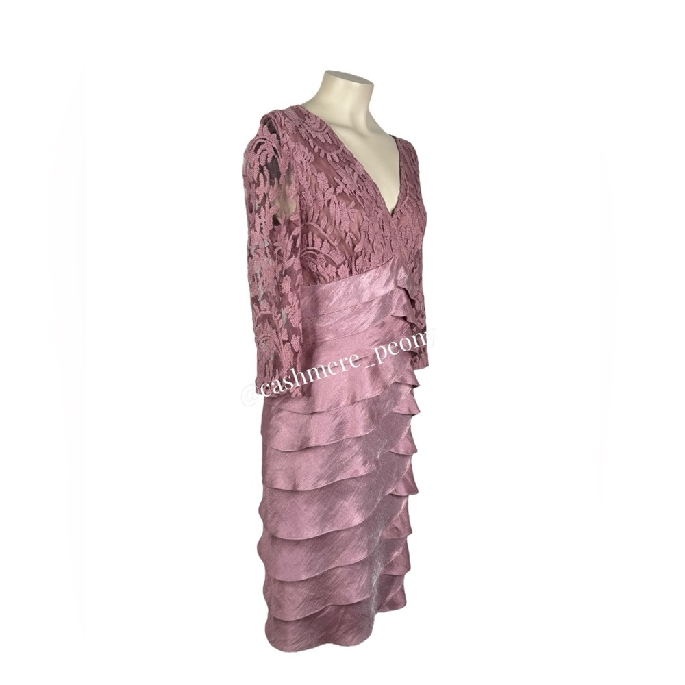 Adrianna Papell Ash Rose V-Neck Lace Bodice Tiered Sheath Mini Dress Size 6 - Picture 7 of 15